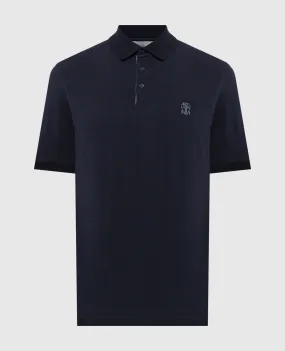 Brunello Cucinelli Blue polo with logo emblem print