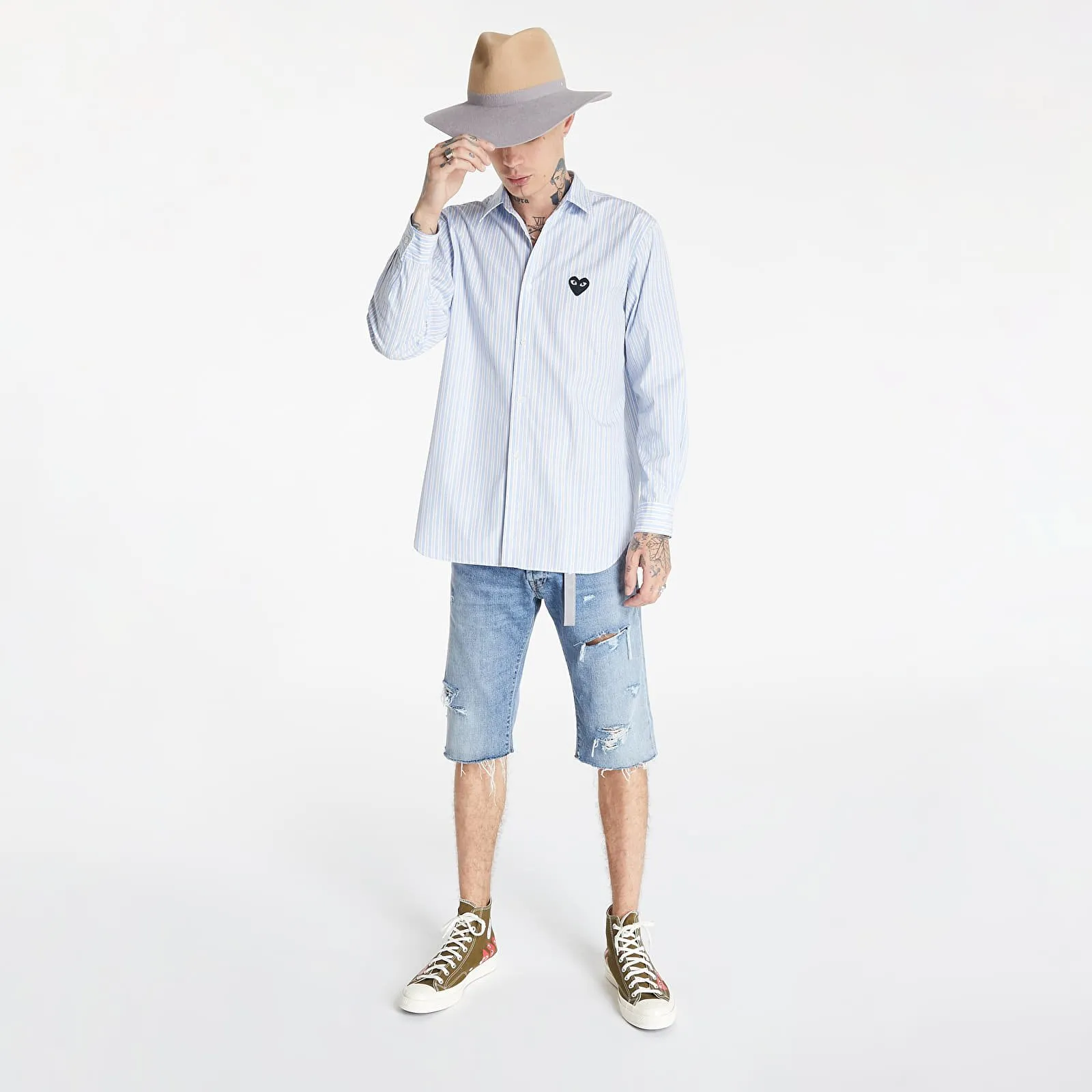 Camisa Comme des Garçons PLAY Black Heart Striped Shirt