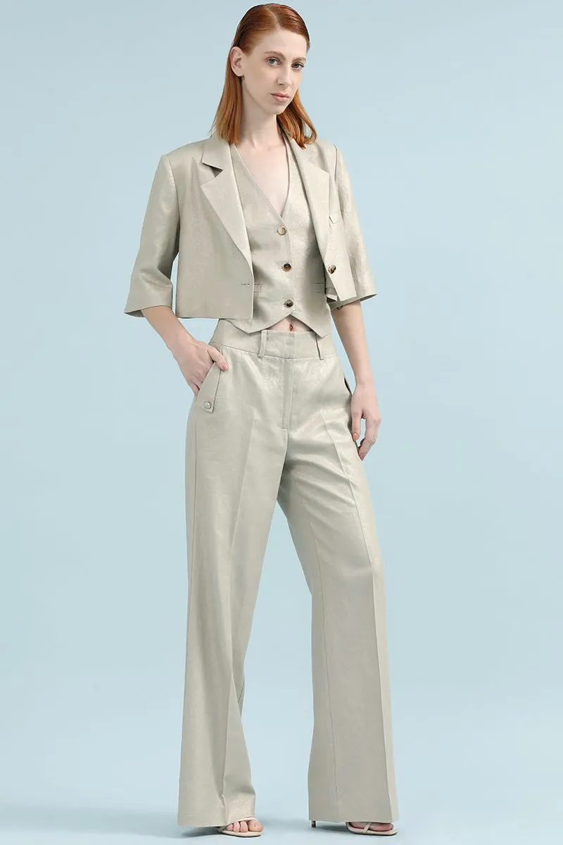CHAQUETA CROPPED CON LINO FOLIA, BEIGE