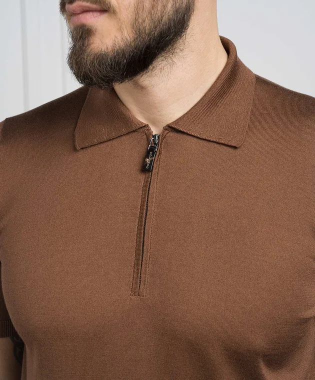 COLOMBO Brown silk polo shirt