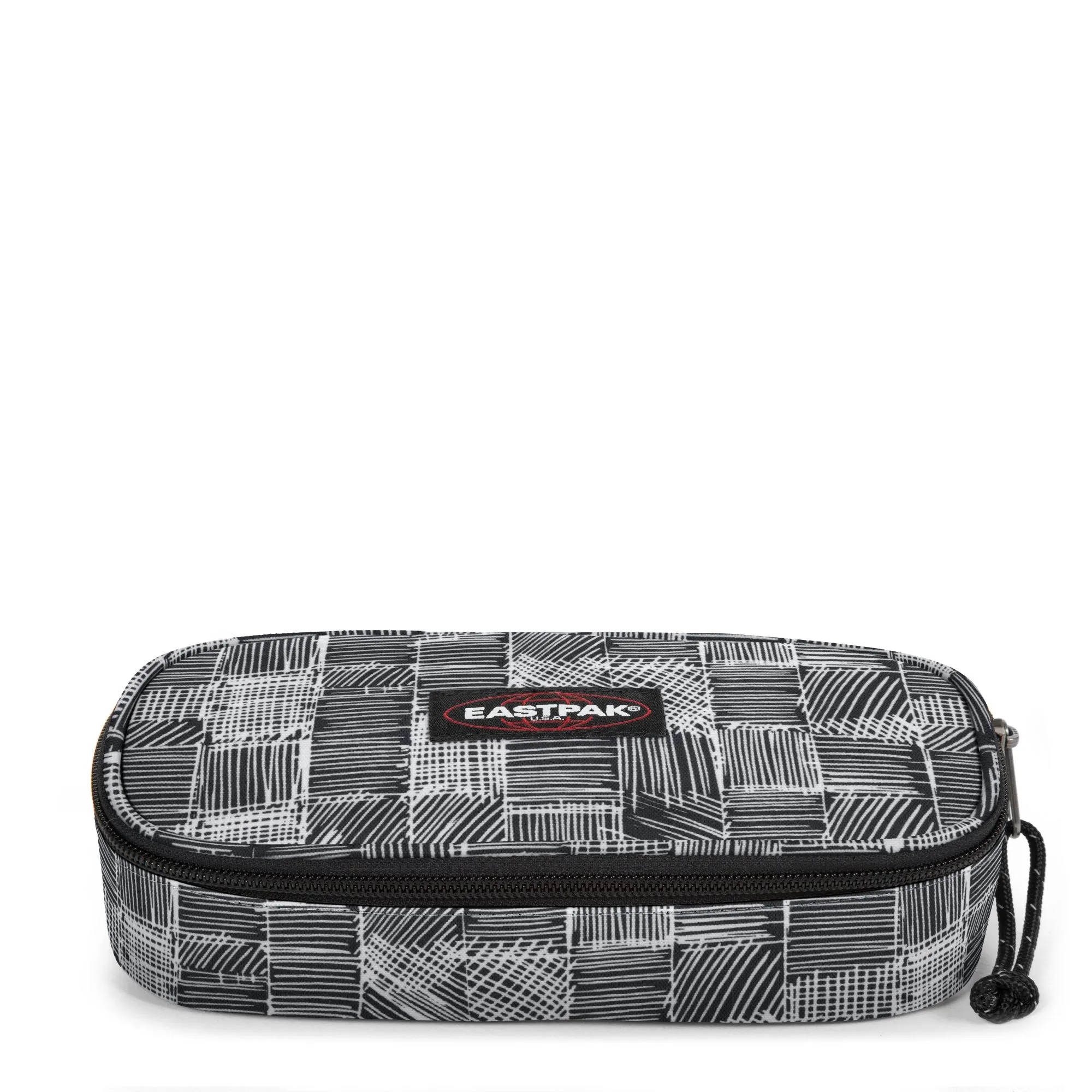 Estuche Eastpak escolar: PLUMIER OVAL EK71704N Doodle Check negro y blanco rayas