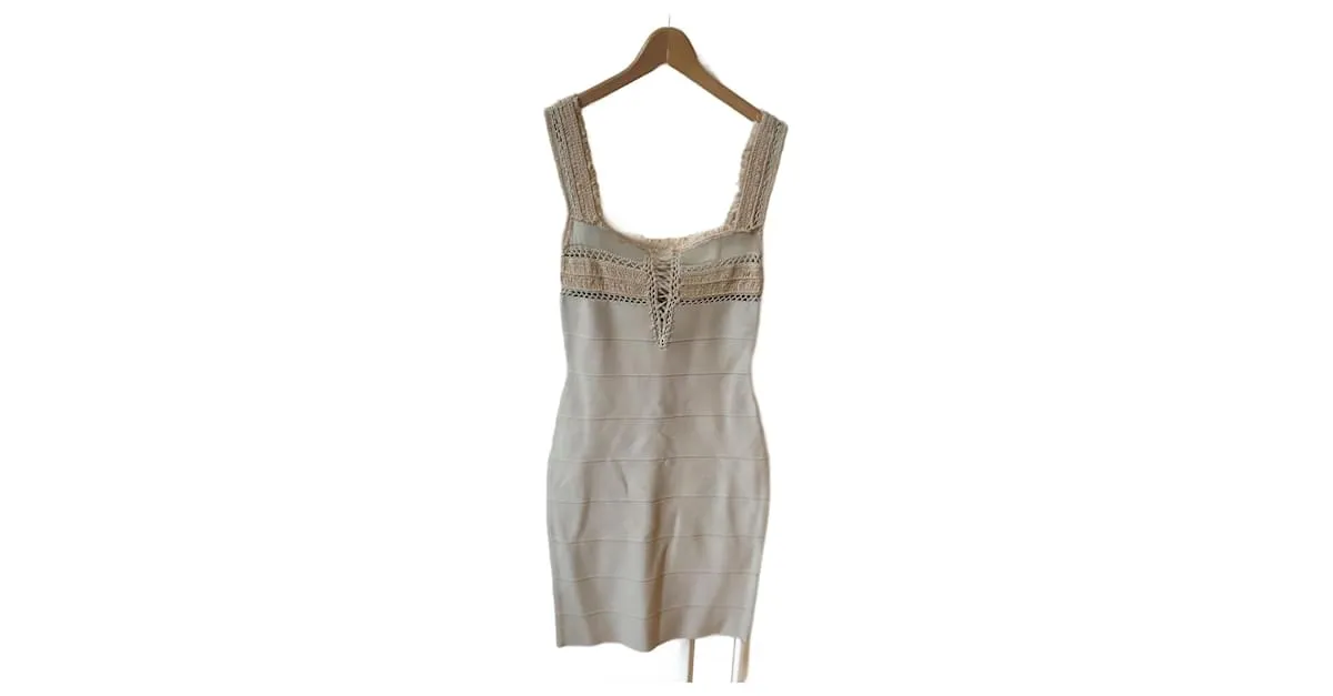 HERVE LEGER Vestidos T.Viscosa S Internacional Beige 