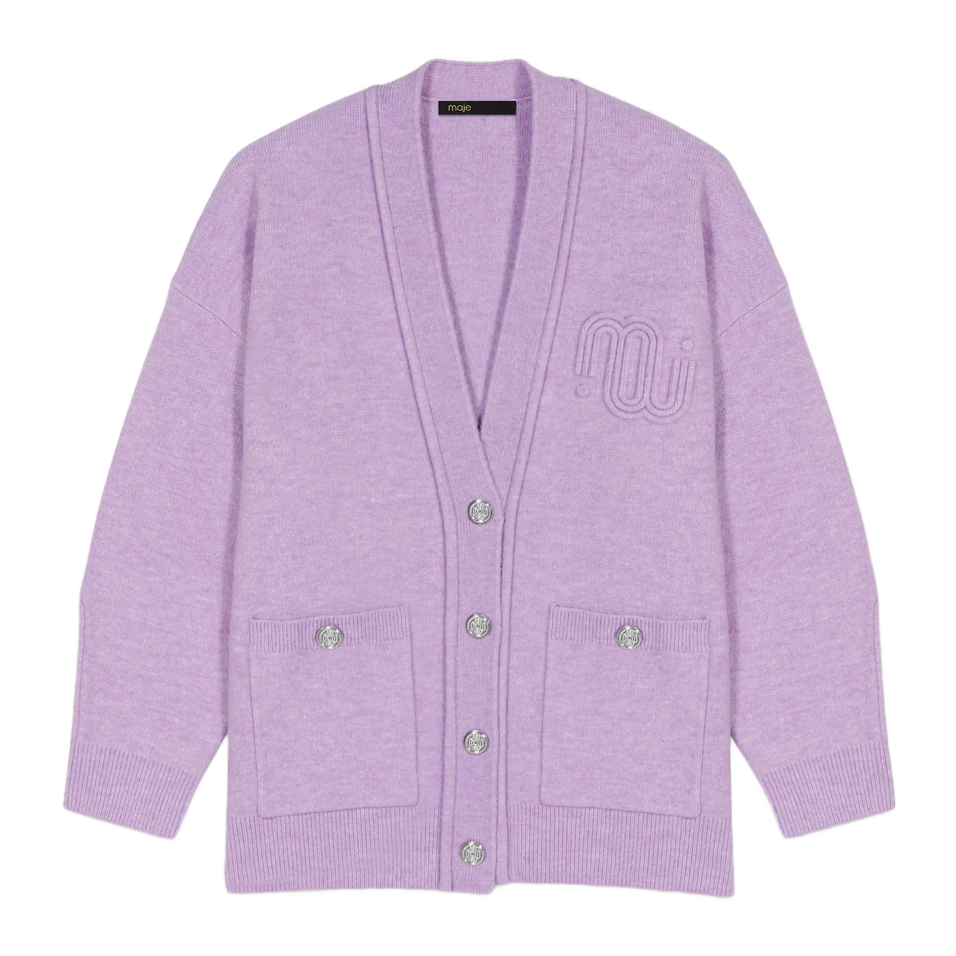 MAJE Cárdigan holgado de punto con cuello en V. en violeta