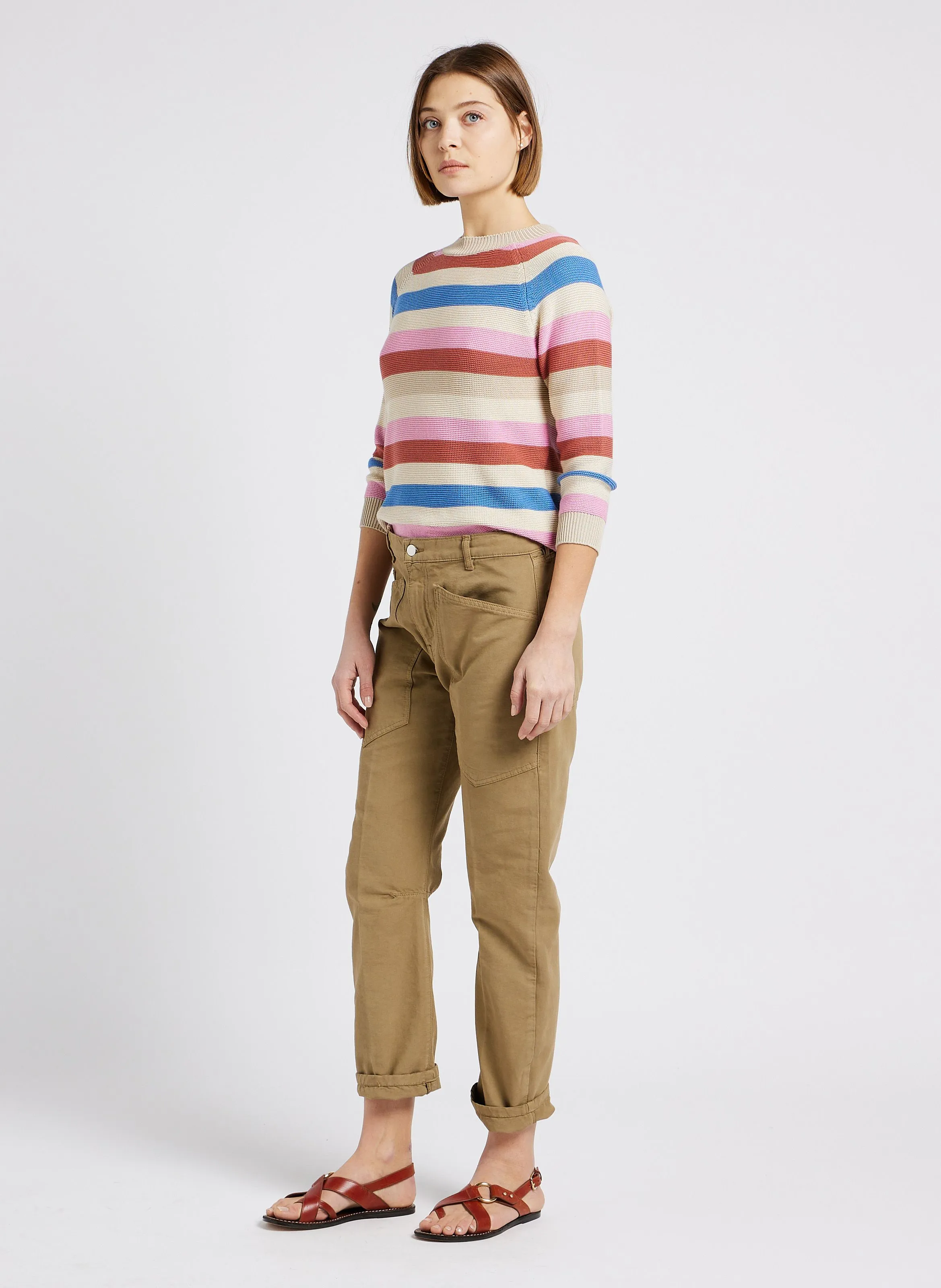 MAX MARA WEEK END LINZ - Jersey recto de rayas de algodón con cuello redondo en multicolor