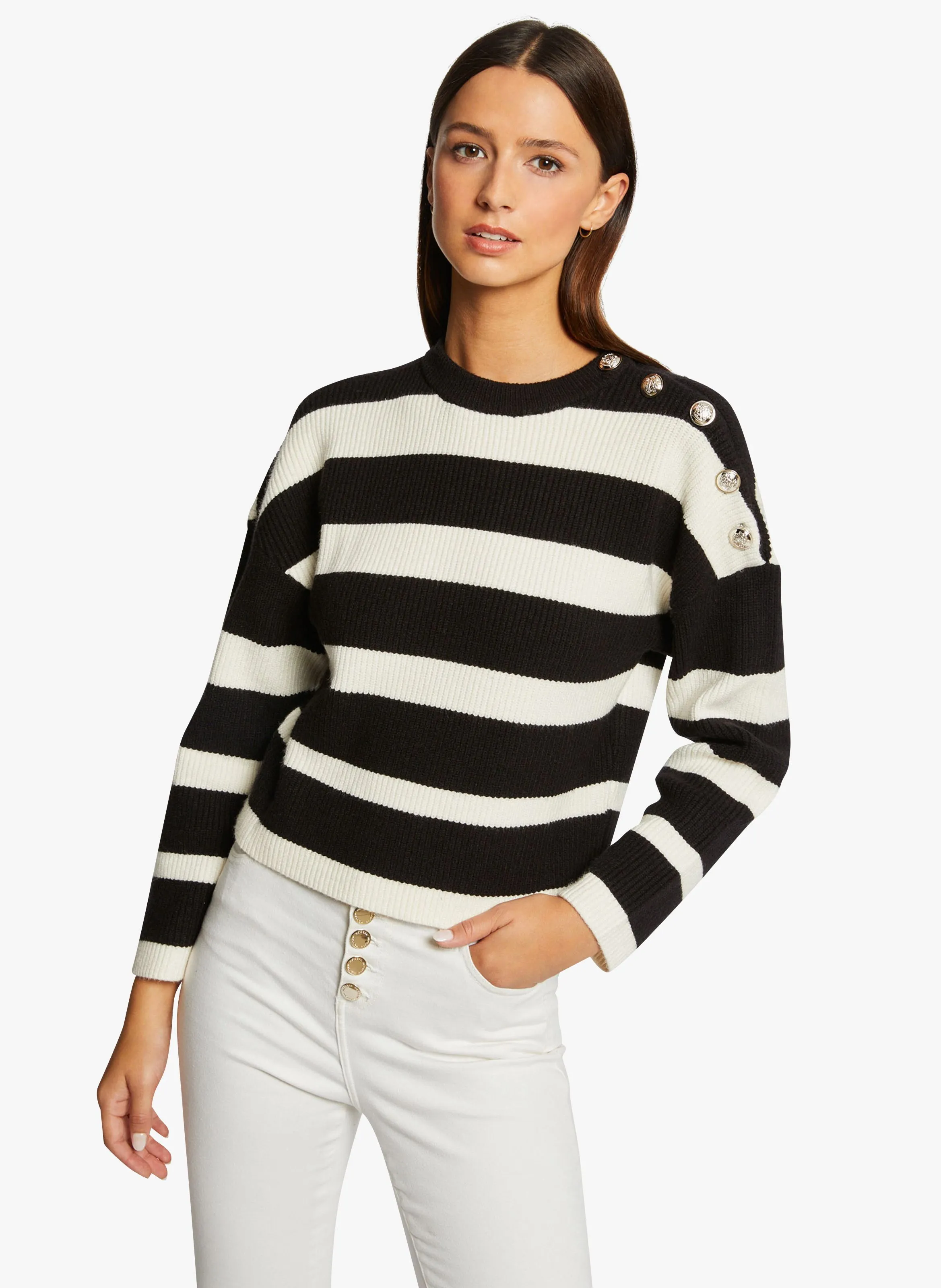 MORGAN MARIN - Jersey de rayas con cuello redondo en negro