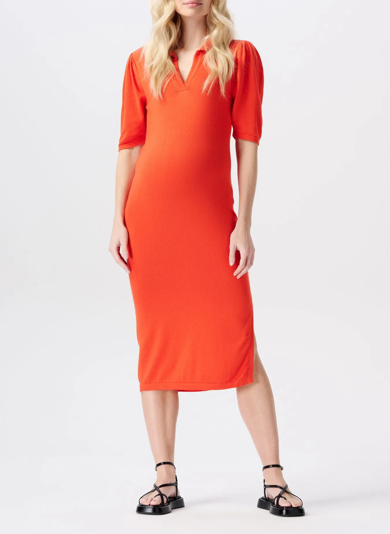 NOPPIES KATE - Vestido midi de mezcla de algodón en rojo