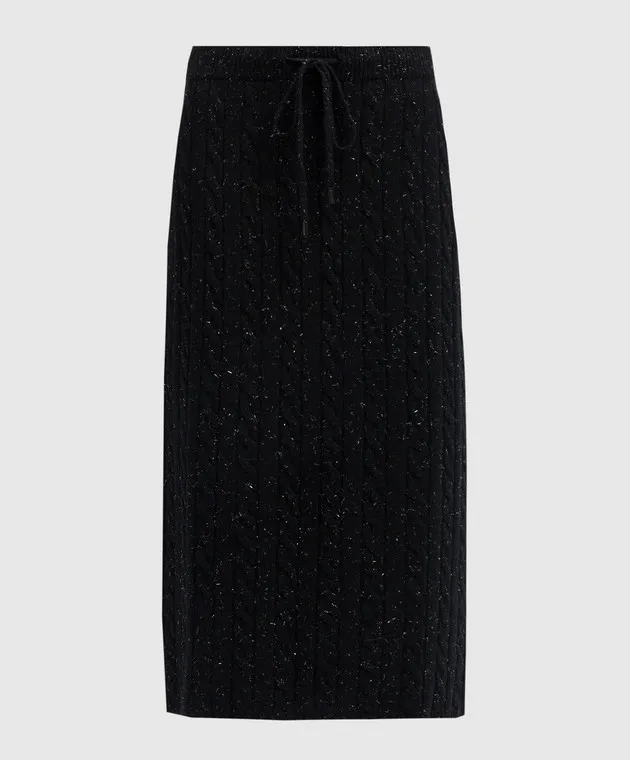 Peserico Black Wool Silk Cashmere Textured Lurex Skirt