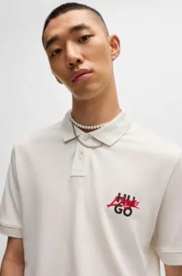Polo de piqué de algodón con logo doble