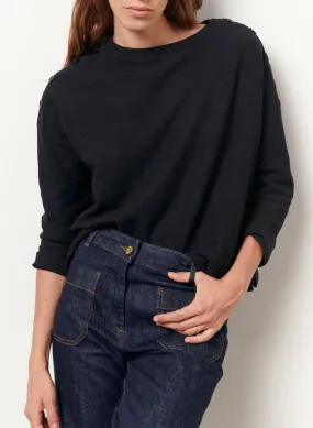 SESSUN AUSTIN - Jersey de mezcla de algodón con cuello redondo en negro