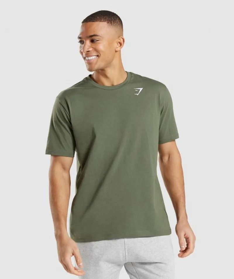 T-Shirts Gymshark Crest T-Shirt Verde Oliva | 035718-QWV