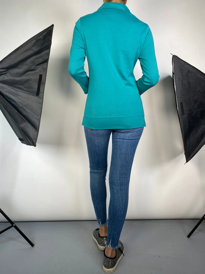 TORY BURCH Polera Turquesa Abotonada