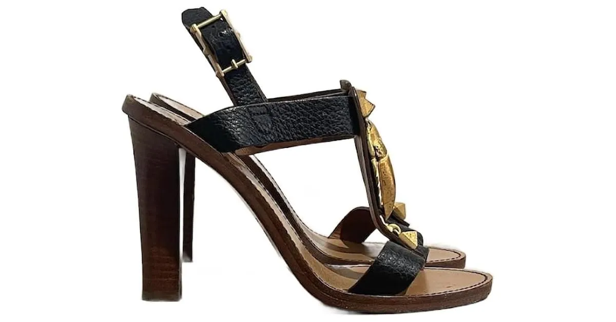 VALENTINO GARAVANI Sandalias T.EU 36.5 Cuero Negro 