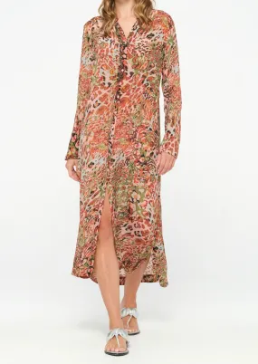 VESTIDO LARGO CAMISERO INDIA ANIMAL PRINT MULTICOLOR