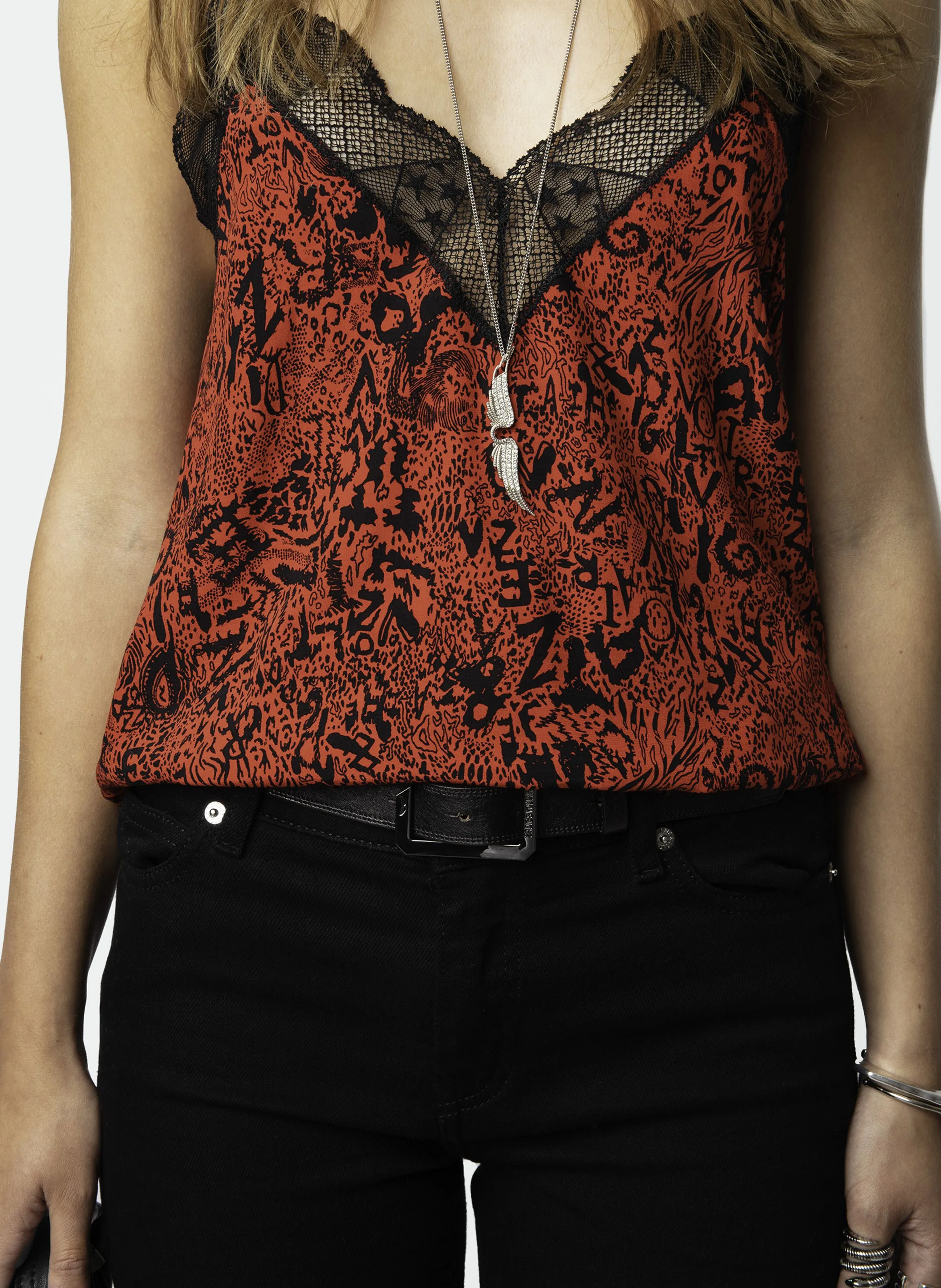 ZADIG&VOLTAIRE CHRISTY - Top lencero de encaje estampado en rojo