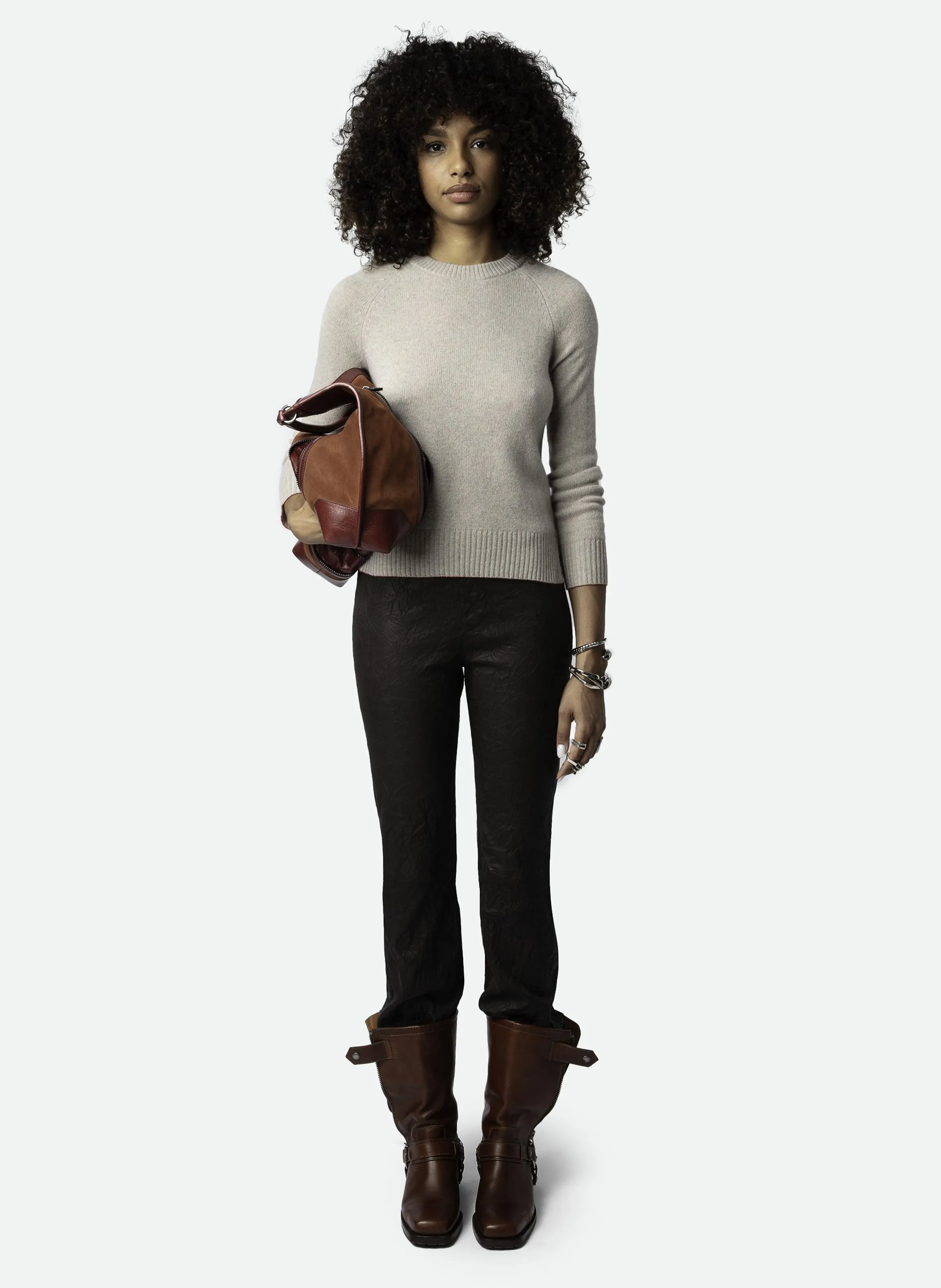 ZADIG&VOLTAIRE SOURCY - Jersey recto de cachemira con cuello redondo en beige